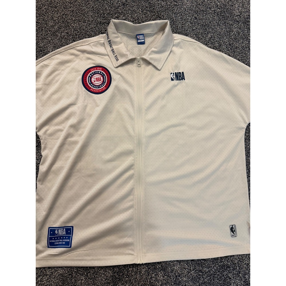 NBA Lay Up Zip Up Mesh Shirt Cream Short Sleeve Large National Basketball Assoc